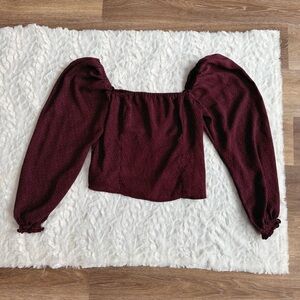 Abercrombie & Fitch Speckled Puff Sleeve Peasant Longsleeve Blouse Maroon/White